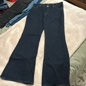 Express 70’s flare very dark denim jeans